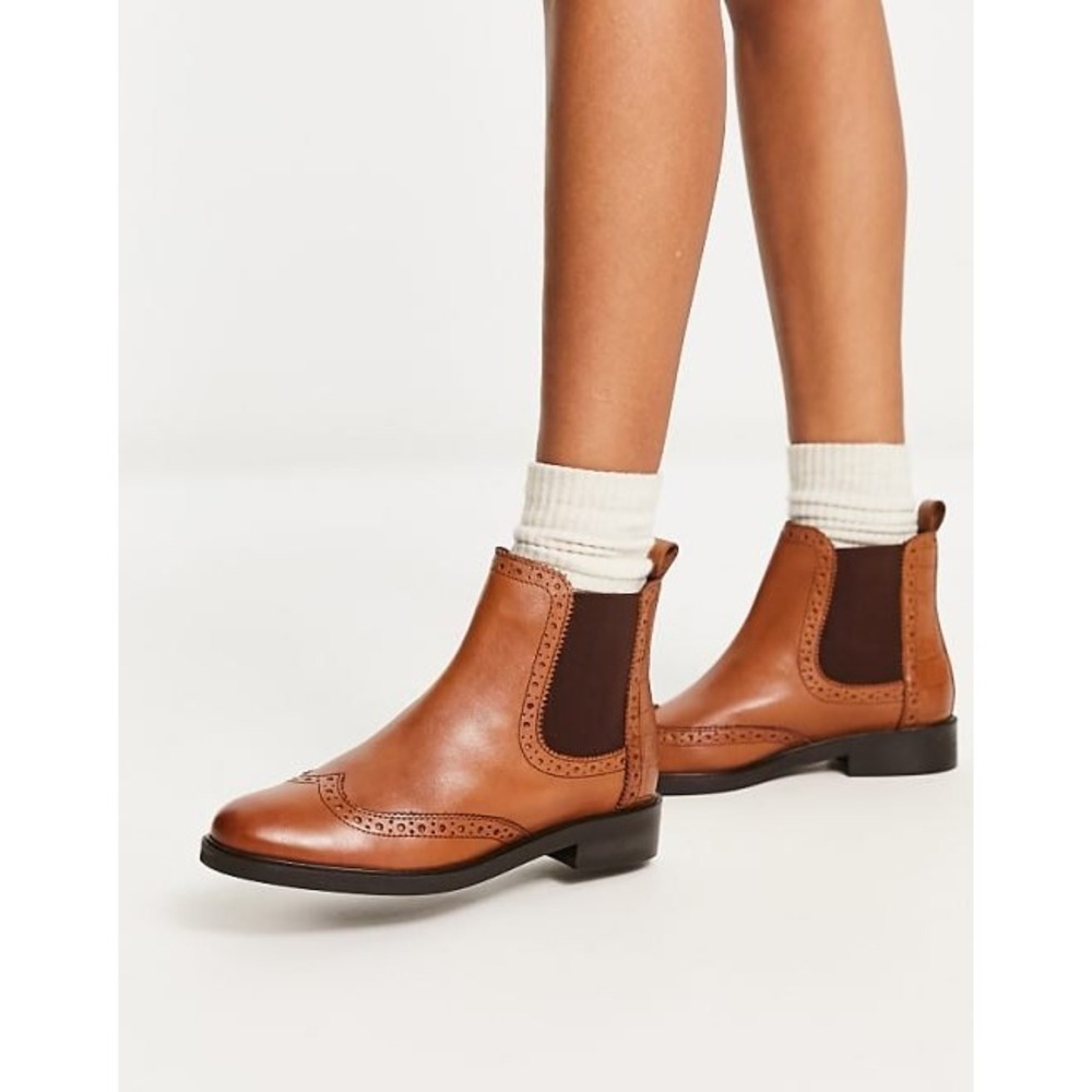 Dune London Parks Leather Brogue Chelsea Ankle Boots Wingtips Women EU39 US 8.5